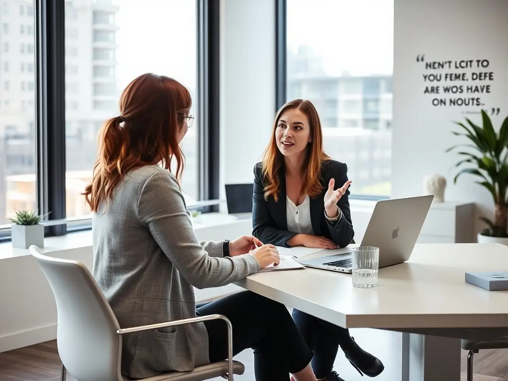 A professional image of a business coach providing one-on-one guidance to a client, emphasizing personalized support and tailored advice.